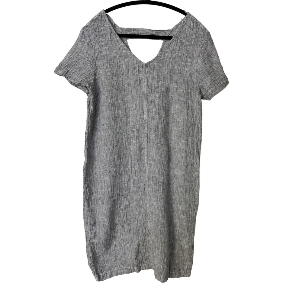Tahari Women Dress Linen Sz Medium Lagenlook Cottage Core Relaxed Short Sleeve